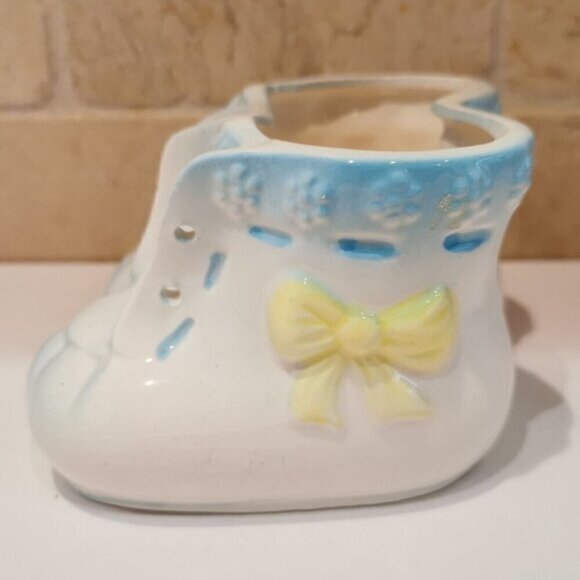 Blue &White Baby Shoes Ceramic Planter Vintage Nursery Decor Baby Shower Gift - Picture 1 of 10
